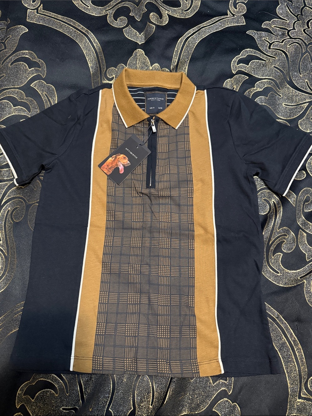 Kids Polo Shirt with Navy and Camel Contrast Panels